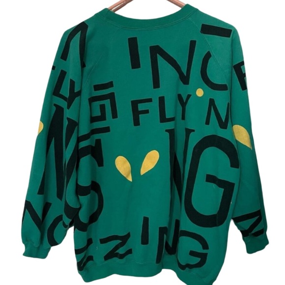 Vintage Abstract Graffiti Crewneck Sweatshirt Green Black Size S Made in Korea - Picture 3 of 6
